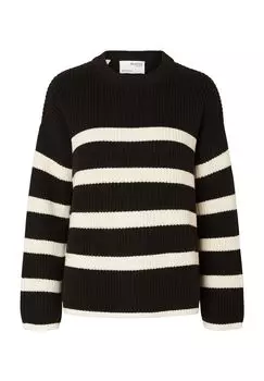 Свитер вязаный, свободного кроя, в полоску, женский SELECTED FEMME, черный