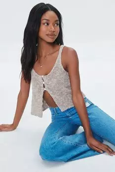 Свитер-вязаный топ с разрезом Forever 21, коричневый