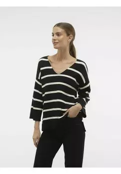 Свитер вязаный VMSABA 3/4 V-NCK STRIPE GA NOOS Vero Moda, цвет black