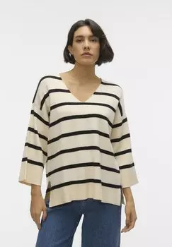 Свитер вязаный VMSABA 3/4 V-NCK STRIPE GA NOOS Vero Moda, цвет off-white