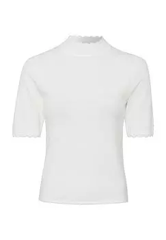 Свитер вязаный, воротник стойка, фестончатый край, женский zero, кремовый