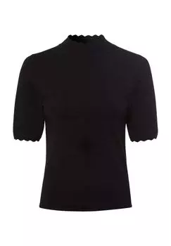 Свитер вязаный, воротник стойка, фестончатый край, женский zero, цвет Black Beauty