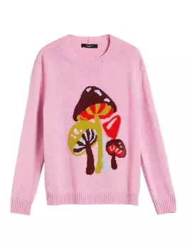 Свитер вязки интарсия с грибами Weekend Max Mara, розовый