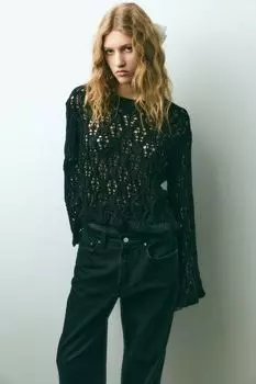 Свитер вязки пуантелле с воланами H&M, черный
