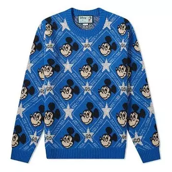 Свитер x disney mickey mouse pattern crewneck sweater for men blue Gucci, синий