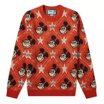 Свитер x disney mickey mouse pattern crewneck knitted sweater for men orange Gucci, красный