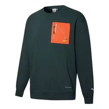 Свитер x roaringwild pocket crew neck sweatshirt 'olive green orange' Puma, зеленый