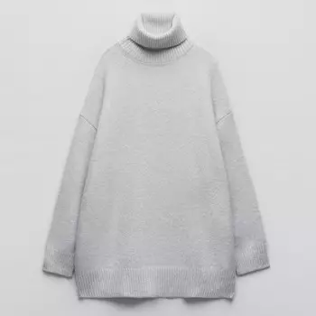 Свитер Zara Basic Knit High Neck, светло-серый