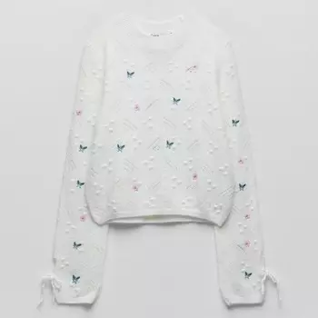 Свитер Zara Floral Knit, кремовый