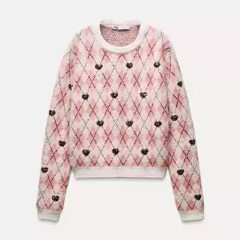 Свитер Zara Jacquard Knit With Hearts, мультиколор