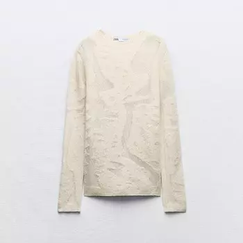 Свитер Zara Knit With Matching Textured Detail, кремовый