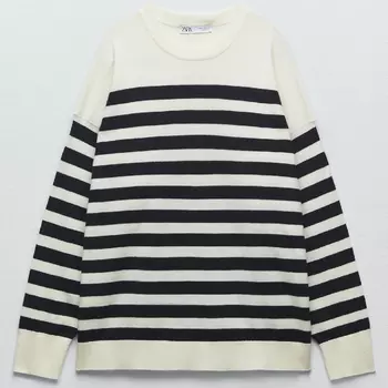 Свитер Zara Striped Knit, черный/белый