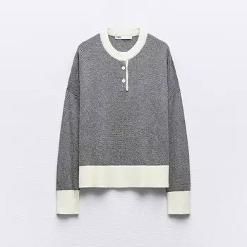 Свитер Zara Striped Knit, синий/белый