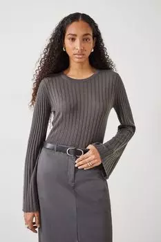 Свитер Zelda в рубчик с расклешенными рукавами Hush, серый