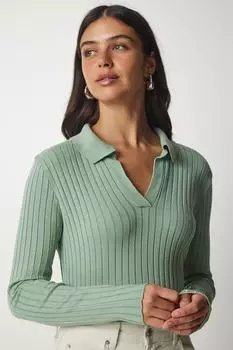 Свитер - Зеленый - Классический крой Happiness stanbul, зеленый