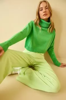 Свитер - Зеленый - Классический крой Happiness stanbul, зеленый