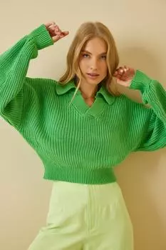 Свитер - Зеленый - Классический крой Happiness stanbul, зеленый
