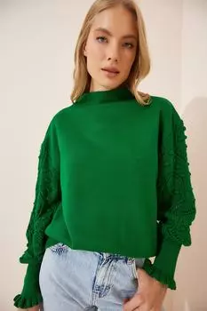 Свитер - Зеленый - Классический крой Happiness stanbul, зеленый