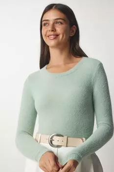 Свитер - Зеленый - Приталенный Happiness stanbul, зеленый