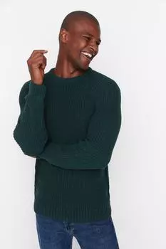 Свитер - Зеленый - Приталенный крой Trendyol, зеленый