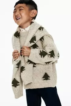 Свитер жаккардовой вязки H&M, бежевый
