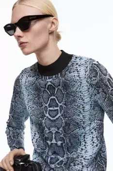 Свитер жаккардовой вязки H&M, бирюзовый