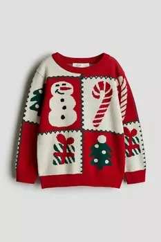 Свитер жаккардовой вязки H&M, красный