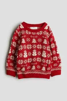Свитер жаккардовой вязки H&M, красный