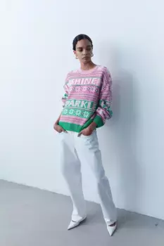Свитер жаккардовой вязки H&M, розовый