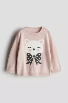 Свитер жаккардовой вязки H&M, розовый