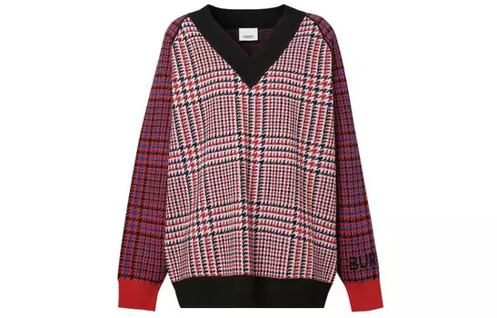 Свитер женский Burberry в мелкую сетку, ярко-красный