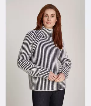 Свитер женский Calvin Klein шерстяной свободного кроя в полоску, черно-белый