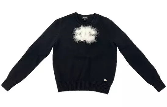 Свитер женский Chanel с меховым логотипом, черный