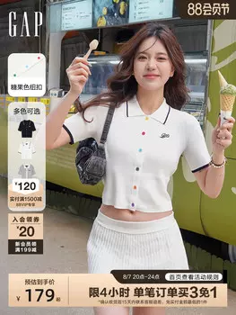 Свитер женский Gap с лацканами и короткими рукавами, черно-белый