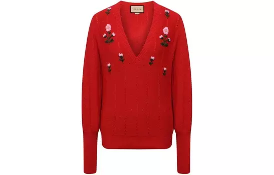 Свитер женский Gucci с цветочной вышивкой, красный
