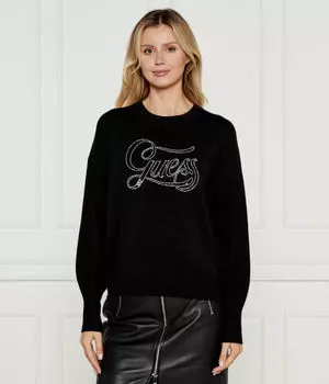 Свитер женский Guess Jeans с логотипом вышитым бисером, черный