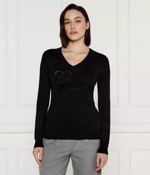 Свитер женский Guess Jeans с v-образным вырезом, черный