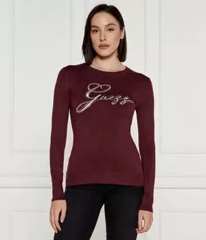 Свитер женский Guess Jeans со стразами, бургундия