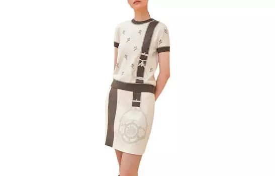 Свитер женский Hermes, белый / коричнево-серый