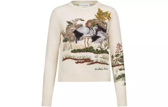 Свитер женский кашемировый Dior с принтом, белый