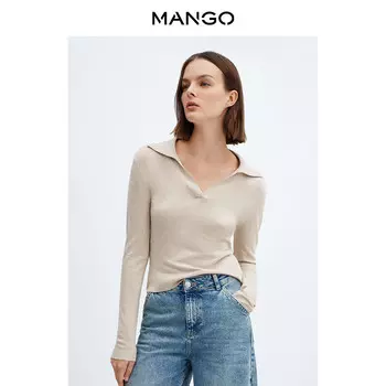 Свитер женский Mango с V-образным вырезом, светло-коричневый