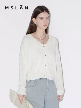 Свитер женский MSlan с ромбовидным узором, кремовый