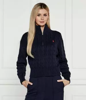 Свитер женский Polo Ralph Lauren вязаный с воротником на молнии, синий