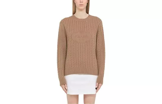 Свитер женский Prada с круглым вырезом, коричневый