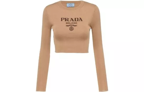 Свитер женский Prada с логотипом, коричневый