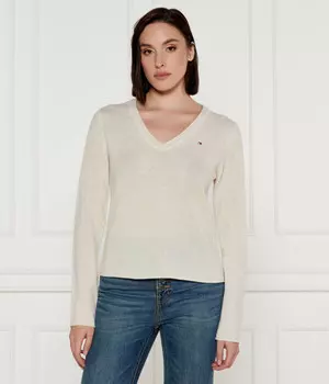 Свитер женский Tommy Hilfiger шерстяной с v-образным вырезом, бежевый