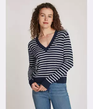 Свитер женский Tommy Jeans с v-образным вырезом, синий/белый