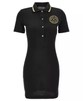 Свитера узкого кроя мини платье поло с эмблемой Versace, черный