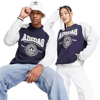 Свитшот Adidas Originals Unisex 'Preppy Varsity' Large Logo, темно-синий/серый