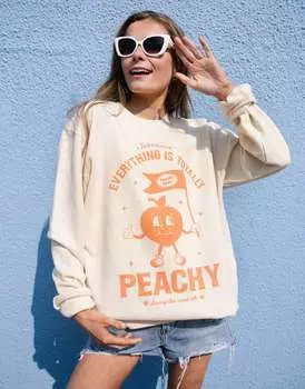 Свитшот Batch1 унисекс в стиле ретро с графическим рисунком Everything is персикового цвета ванили